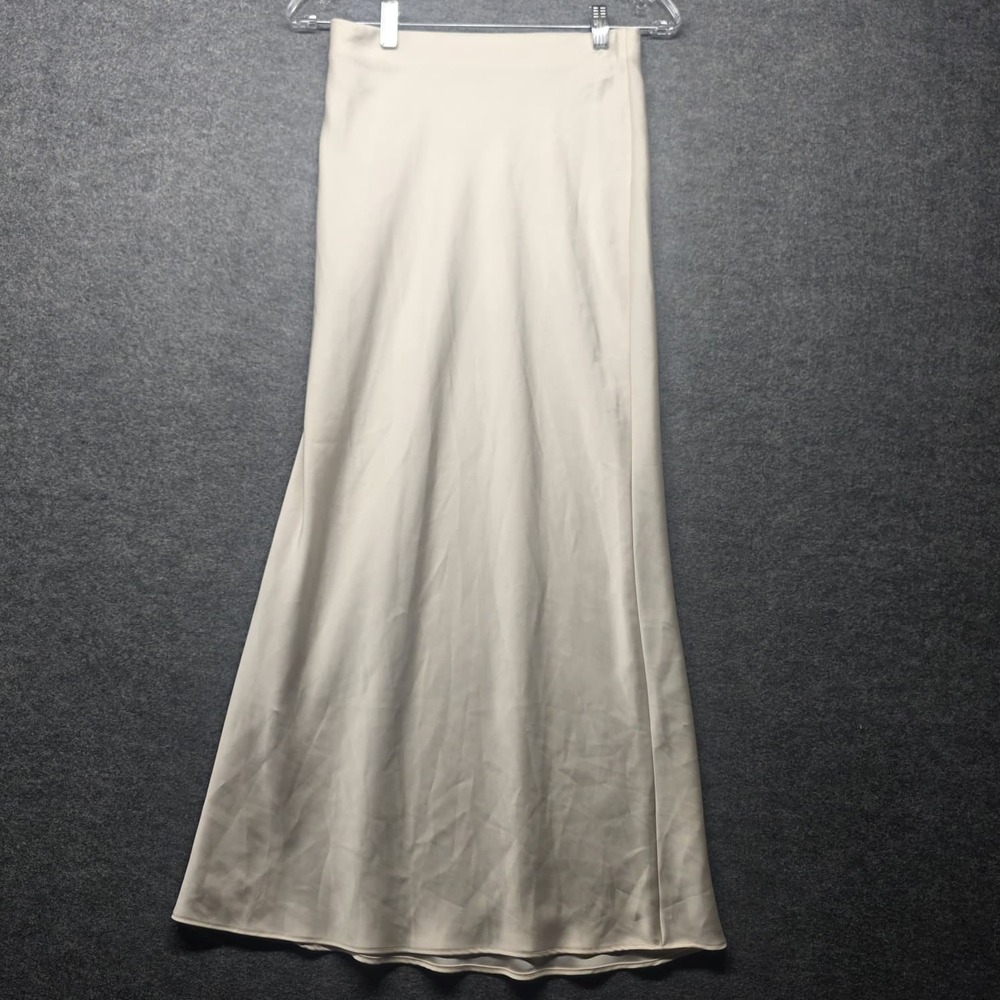 ZARA Satin Midi Skirt Ecru Ivory High Waist Elastic Pull On Women's XS